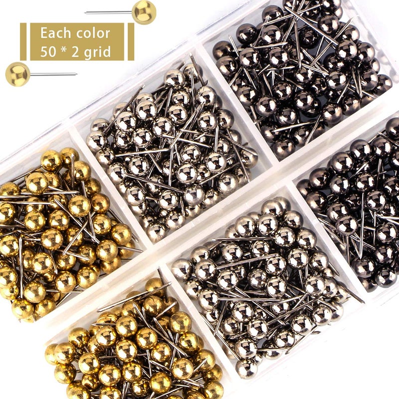 Yalis Push Pins Map Tacks 1/8-Inch Retro Metallic Color Beads Head Marking Pins, 3 Colors, 300-count - Image 5